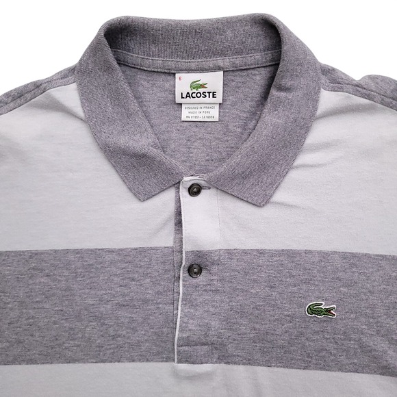 Lacoste Other - Lacoste Polo Shirt Mens XL 6 Gray Striped Pique Knit Cotton Gator Croc Logo